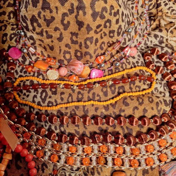 14 Bundle Lot Orange Toned Jewelry Necklaces Earrings Bracelet Funky Boho Amber - Picture 3 of 7